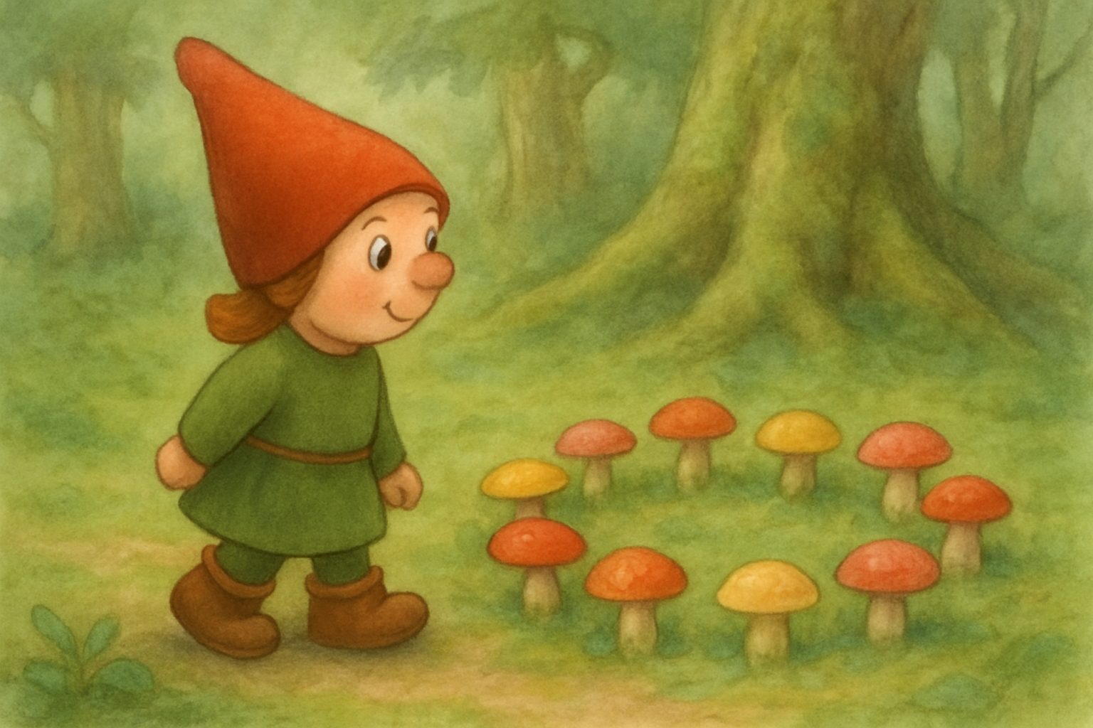 Mosje en de Kleurige Paddenstoelen, tekening 1