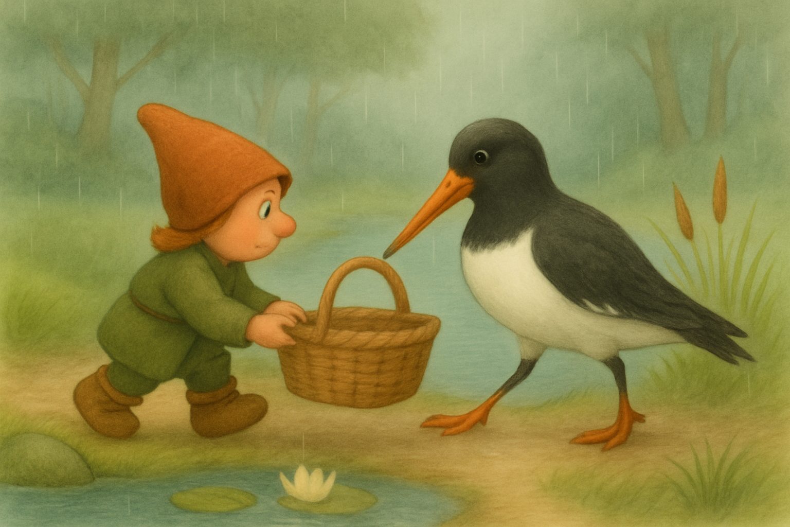 Mosje en mama vogel tillen samen de mand (deel 2 van 3: de middag), tekening 2