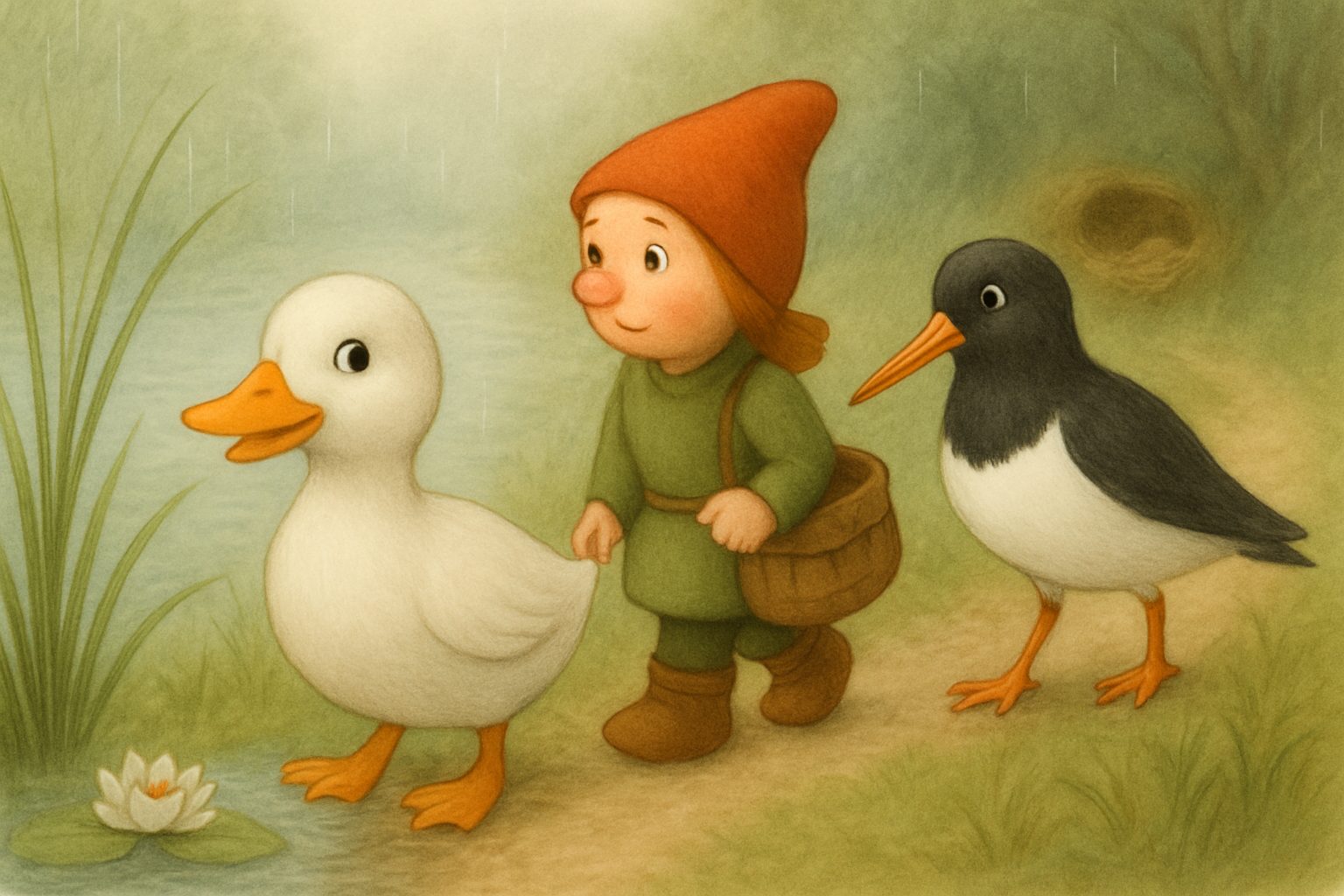 Mosje en mama vogel tillen samen de mand (deel 2 van 3: de middag), tekening 3