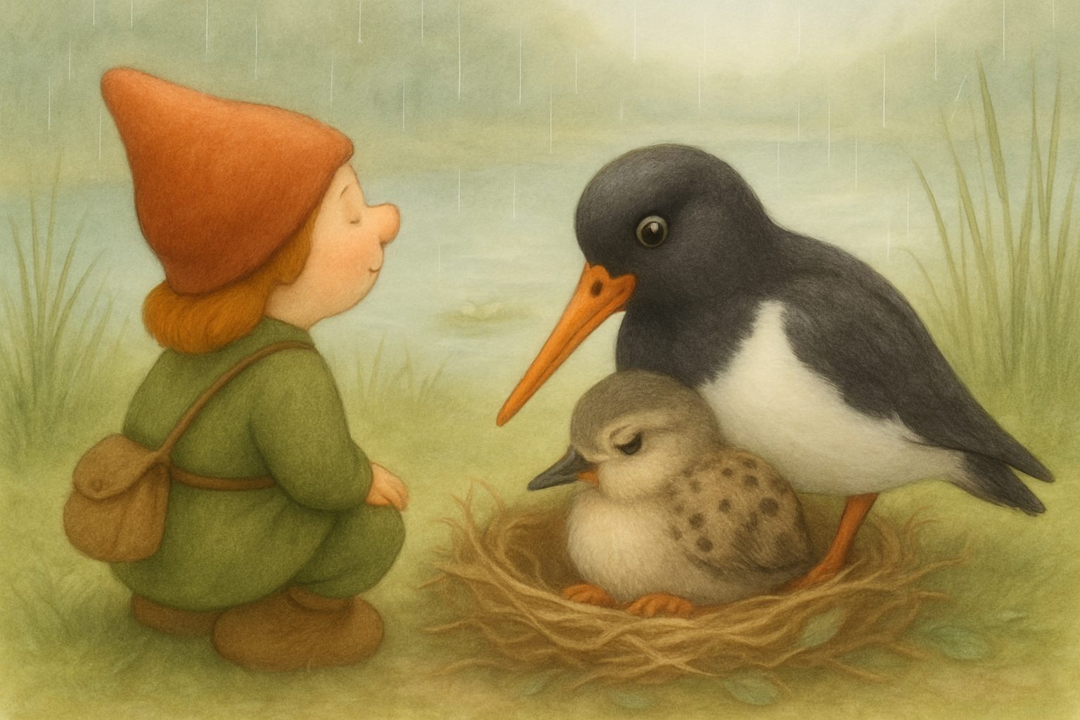 Mosje en mama vogel tillen samen de mand (deel 2 van 3: de middag), tekening 5