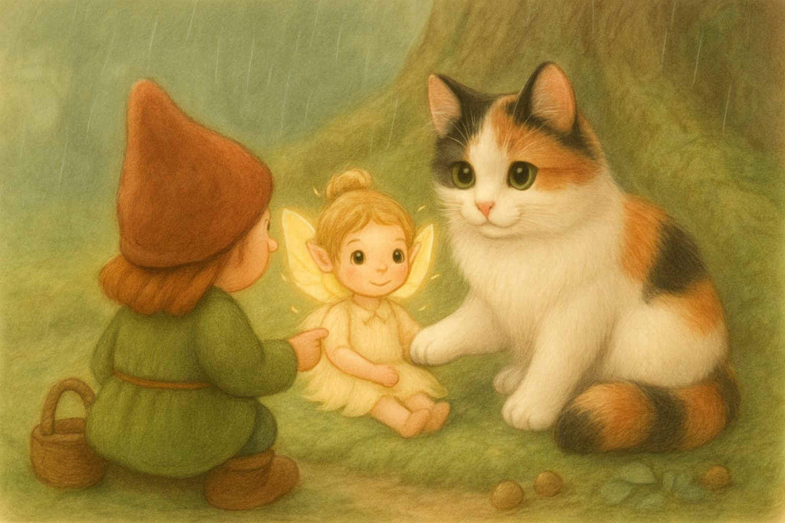 Happy maakt plaats onder de notenboom, tekening 3