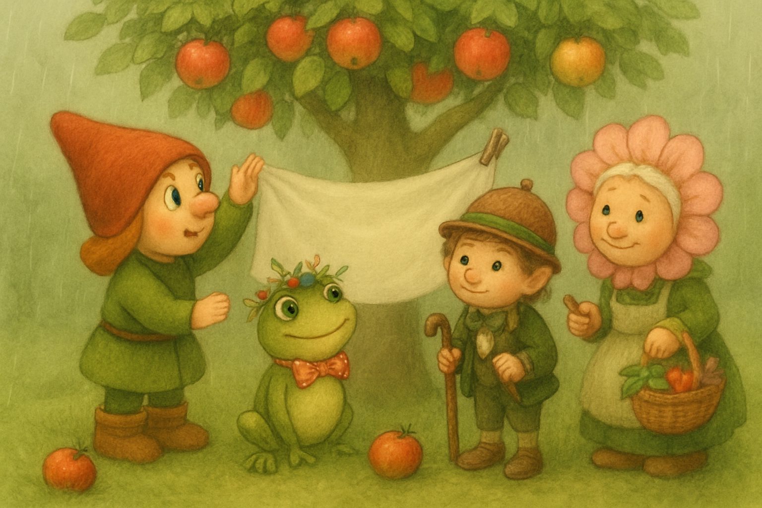 Mosje en het schaduwdoekje bij de appelboom, tekening 1